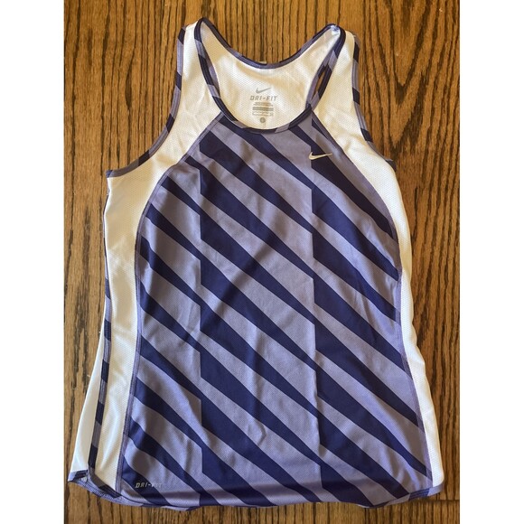 Nike Dri-Fit Tank Top Womens Athletic Running Workout Purple White Striped -S - Picture 1 of 3